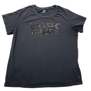 Levi's Womens 1X Plus Size Black Short Sleeve Cotton Tee Sequin Logo
